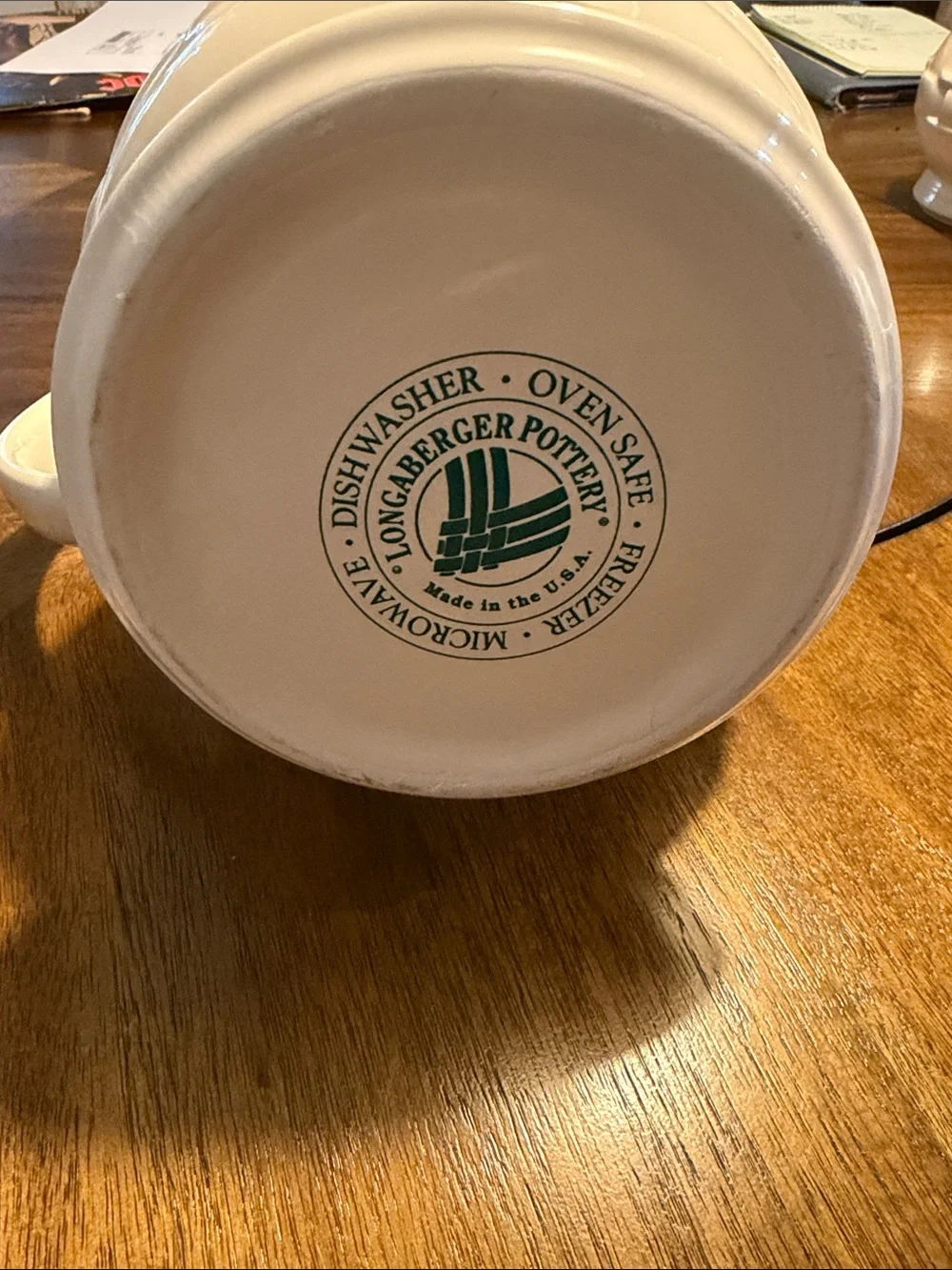 Longaberger White Ceramic Decorative Pitcher with Green Accent